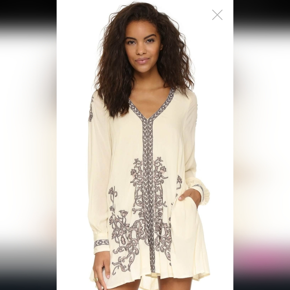 Free People Cream and Gray Mini Dress